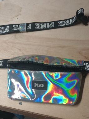 PINK Victoria's Secret Holographic Mini Bag with Black Strap